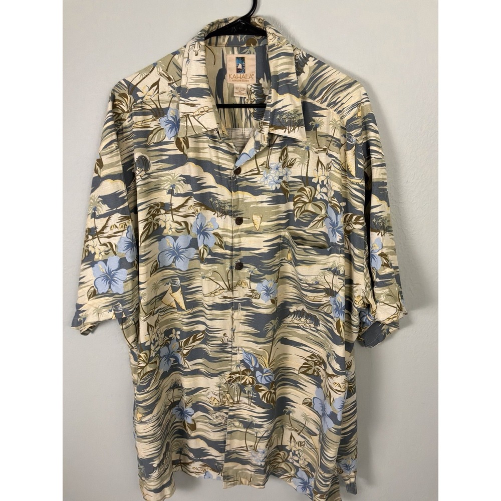 Kahala Hawaiian Shirt Mens XL Blue Floral Island‎ Print Aloha Button Up